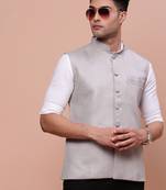 men's solid grey slim fit nehru jacket