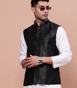 men's solid black slim fit nehru jacket