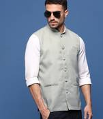 men's solid sea green slim fit nehru jacket