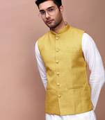 men's solid mustard slim fit nehru jacket