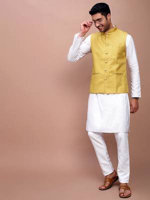 men's solid mustard slim fit nehru jacket 5