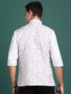 men's printed off white slim fit nehru jacket 4