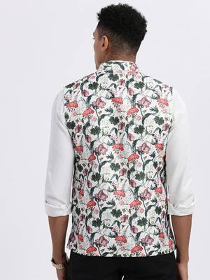 men's off white printed nehru jacket 4
