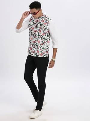 men's off white printed nehru jacket 5