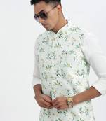men's green printed nehru jacket