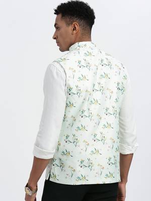 men's green printed nehru jacket 4