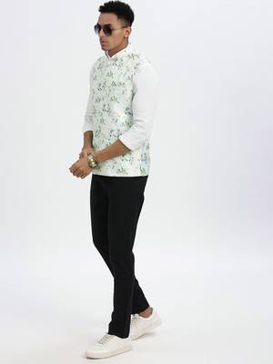 men's green printed nehru jacket 5
