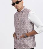 men's brown printed nehru jacket