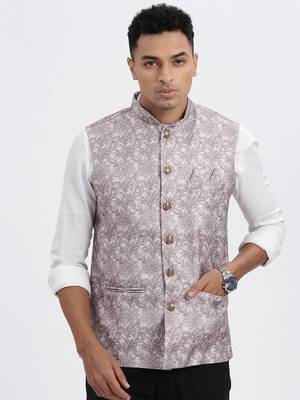 men's brown printed nehru jacket 2