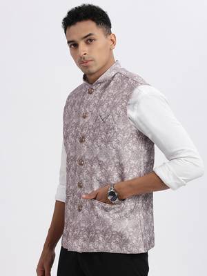 men's brown printed nehru jacket 3