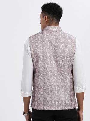 men's brown printed nehru jacket 4