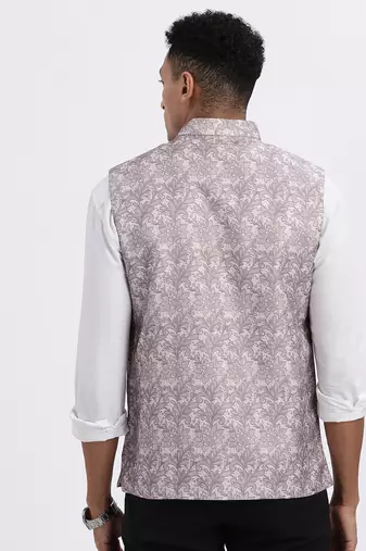 men's brown printed nehru jacket