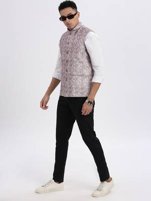 men's brown printed nehru jacket 5