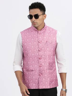 men's pink printed nehru jacket 1