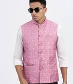 men's pink printed nehru jacket