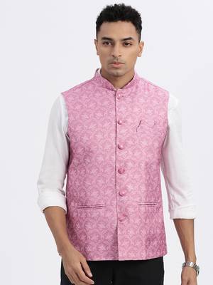 men's pink printed nehru jacket 2