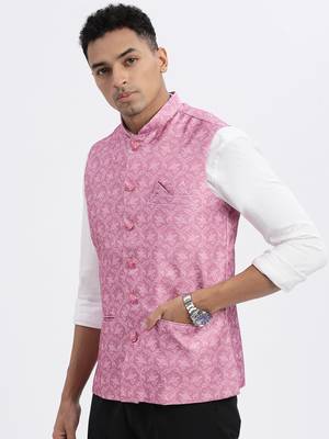 men's pink printed nehru jacket 3