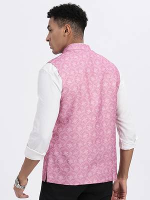 men's pink printed nehru jacket 4