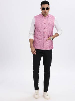 men's pink printed nehru jacket 5