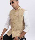 men's beige printed nehru jacket