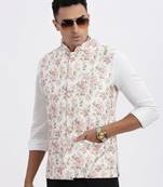Showoff men's cream printed nehru jacket