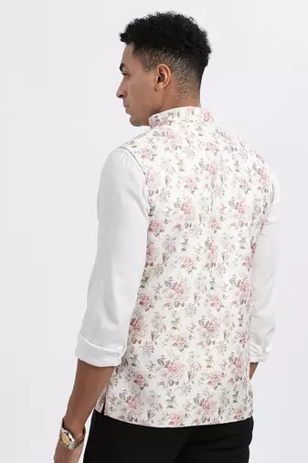 Showoff men's cream printed nehru jacket