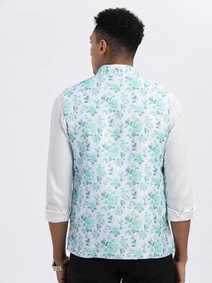 men's green printed nehru jacket 4