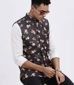 men's black printed nehru jacket