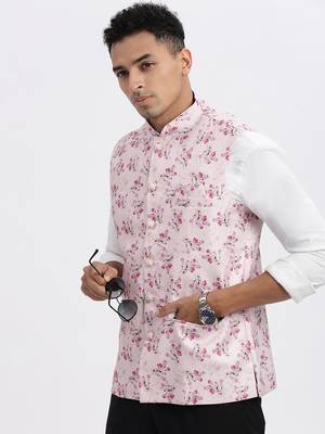 men's pink printed nehru jacket 1