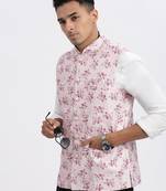 men's pink printed nehru jacket