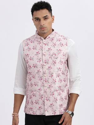 men's pink printed nehru jacket 2