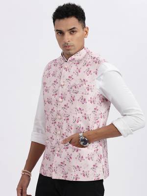 men's pink printed nehru jacket 3