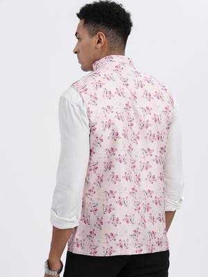 men's pink printed nehru jacket 4