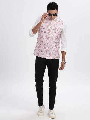 men's pink printed nehru jacket 5