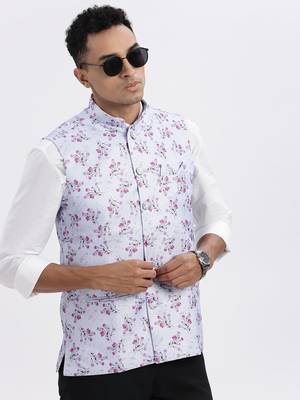 men's lavender printed nehru jacket 1