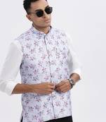 men's lavender printed nehru jacket