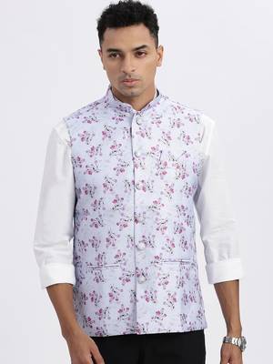 men's lavender printed nehru jacket 2