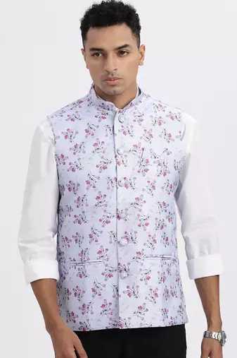 men's lavender printed nehru jacket