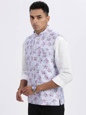 men's lavender printed nehru jacket 3