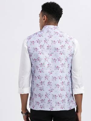 men's lavender printed nehru jacket 4