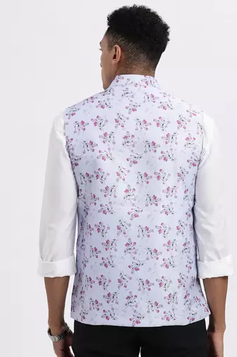 men's lavender printed nehru jacket