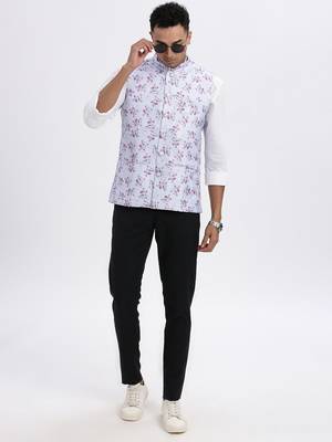 men's lavender printed nehru jacket 5