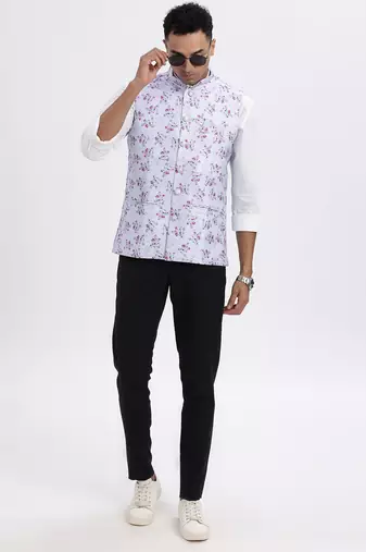 men's lavender printed nehru jacket