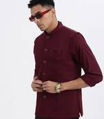 men's maroon solid nehru jacket