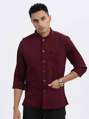 men's maroon solid nehru jacket 2