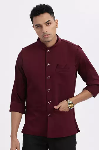 men's maroon solid nehru jacket