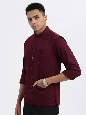 men's maroon solid nehru jacket 3
