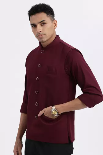 men's maroon solid nehru jacket