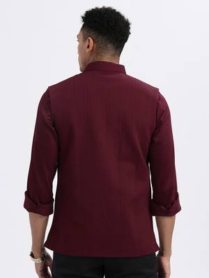 men's maroon solid nehru jacket 4
