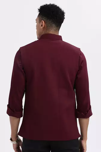men's maroon solid nehru jacket